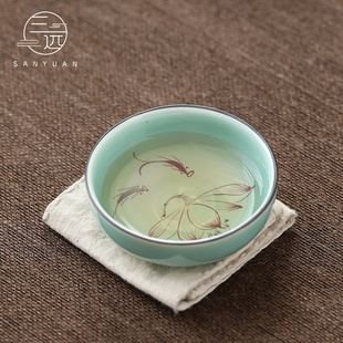 三远 青瓷手绘陶瓷茶杯主人杯功夫茶杯品茗杯手工茶具小茶杯套装