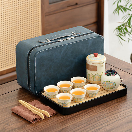 实用开业高档旅行茶具汝窑金丝古韵壶年会定制礼品便携露营快客杯