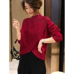 ROUMIKL红色半高领毛衣女士秋冬2025年新款爆款针织打底衫洋气不
