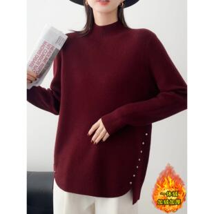 ROUMIKL中长款半高领一体绒加绒加厚毛衣女秋冬新款宽松针织衫打