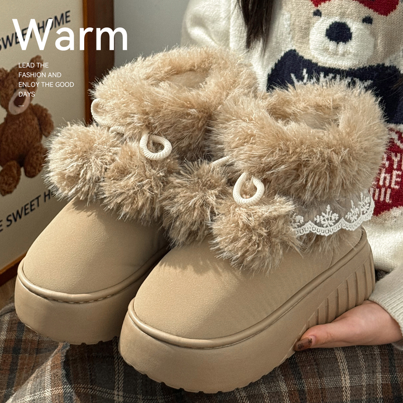 毛毛绒高帮棉拖鞋女士保暖棉鞋