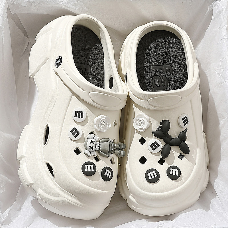 厚底洞洞鞋女款夏季外穿增高2025新款沙滩凉鞋防滑松糕包头半拖鞋