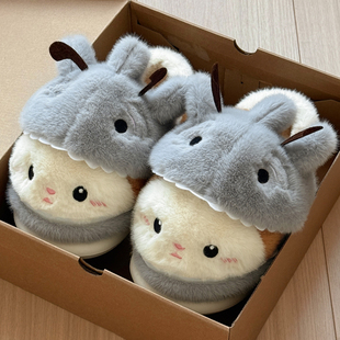 室内家居包跟趣味可爱鲨鱼蜜蜂毛毛鞋 冬季 男外穿 女款 鲨bee棉拖鞋