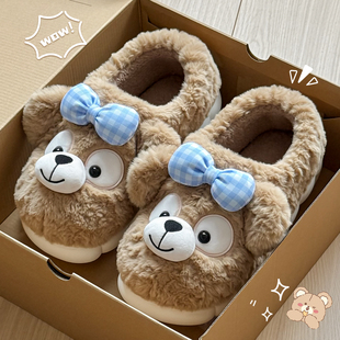 雪莉玫棉拖鞋女款冬季2026新款室内家居厚底防滑加绒保暖包跟棉鞋