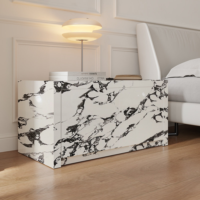 意式极简方形岩板床头柜轻奢高端设计师床边柜简约现代边几可定制