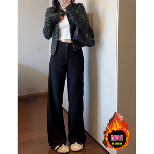 美式直筒西装裤女秋冬新款胖妹妹mm设计感高腰宽松显瘦阔腿休闲裤