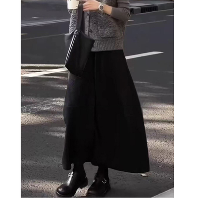 深灰色花苞半身裙女秋冬新款