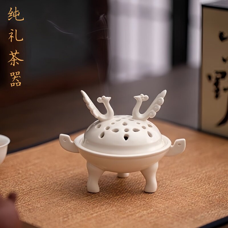 陶瓷双凤呈祥香炉家用室内中式创意茶道点香器檀香盘香炉小桌件