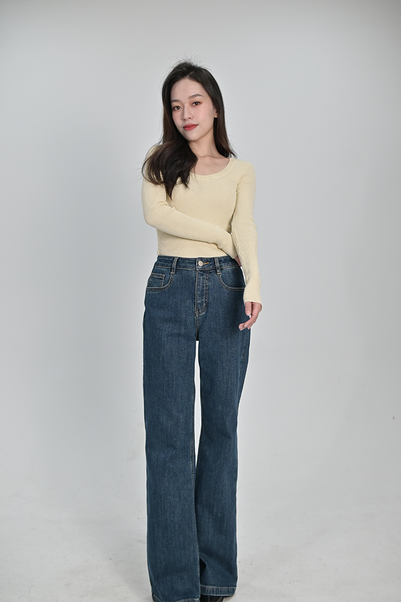 SURO 新款显瘦阔腿直筒中腰蓝色牛仔裤时尚百搭秋冬女士复古