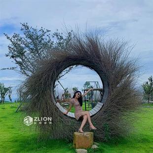 巴厘岛网红鸟巢秋千景区打卡婚纱拍摄道具创意悬挂圆形床户外吊篮