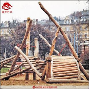 原木游乐无动力乐园攀爬架游乐设施木质工艺品装 置防腐木屋定制