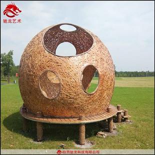 竹编造型装 置摆件定制防水蛋形小屋 置定做工艺品圆形藤编异形装
