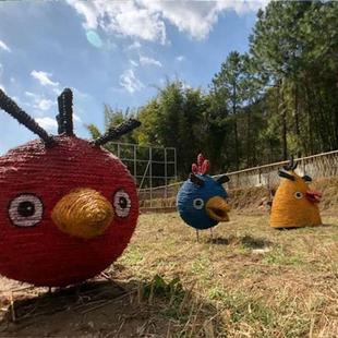 稻草工艺品草编动物卡通造型大型草雕塑景区装 饰稻草编织农耕人物
