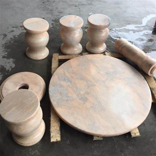 石桌石凳大理石晚霞红石材桌椅家居庭院棋台圆桌石雕摆件厂家
