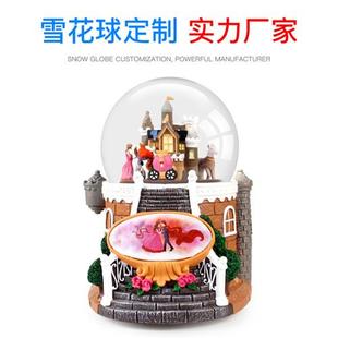 城堡树脂雪花球创意圣诞城堡飘雪花带音乐树脂雪花球工厂