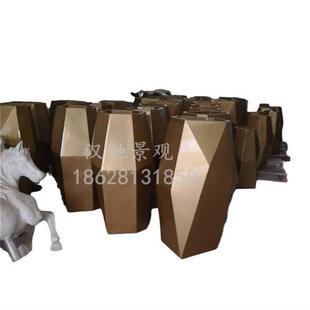 商场美陈异形方块形玻璃钢组合单个花瓶酒店宾馆花摆件创意设计