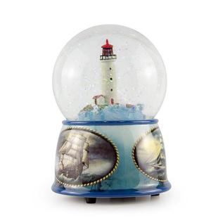陶瓷雪花球定制音乐旋转飘雪花灯塔海浪陶瓷雪花球工厂