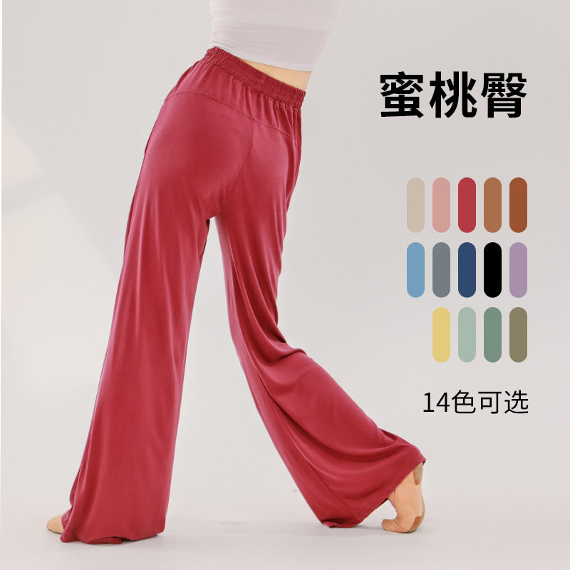 舞蹈服直筒阔腿裤显瘦现代舞蹈练功裤女蓝色古典舞舞蹈成人裤子