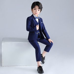2024儿童西装男童钢琴主持摄影演出服男孩韩版纯色礼服三件套