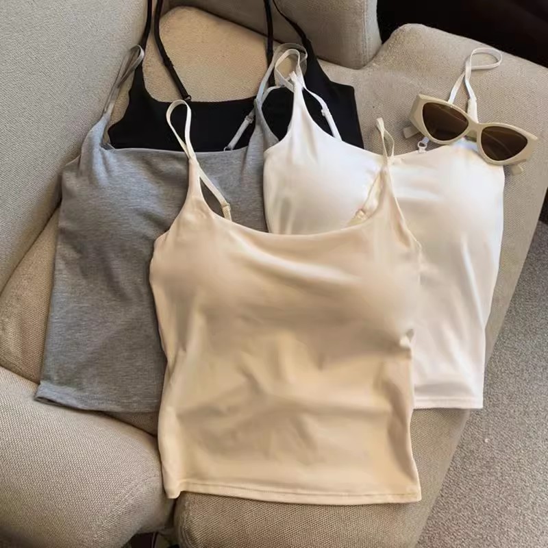 纯棉甜辣美背吊带背心女内搭外穿带胸垫细肩带设计感修身显瘦上衣