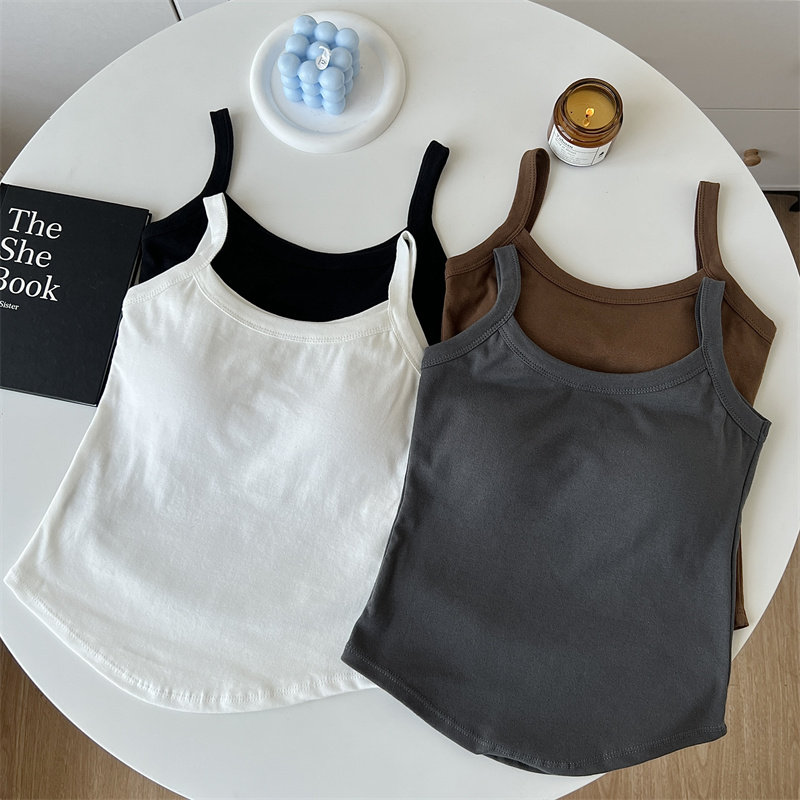 纯棉圆领吊带背心女外穿带胸垫一体聚拢上托裹胸性感打底内衣抹胸