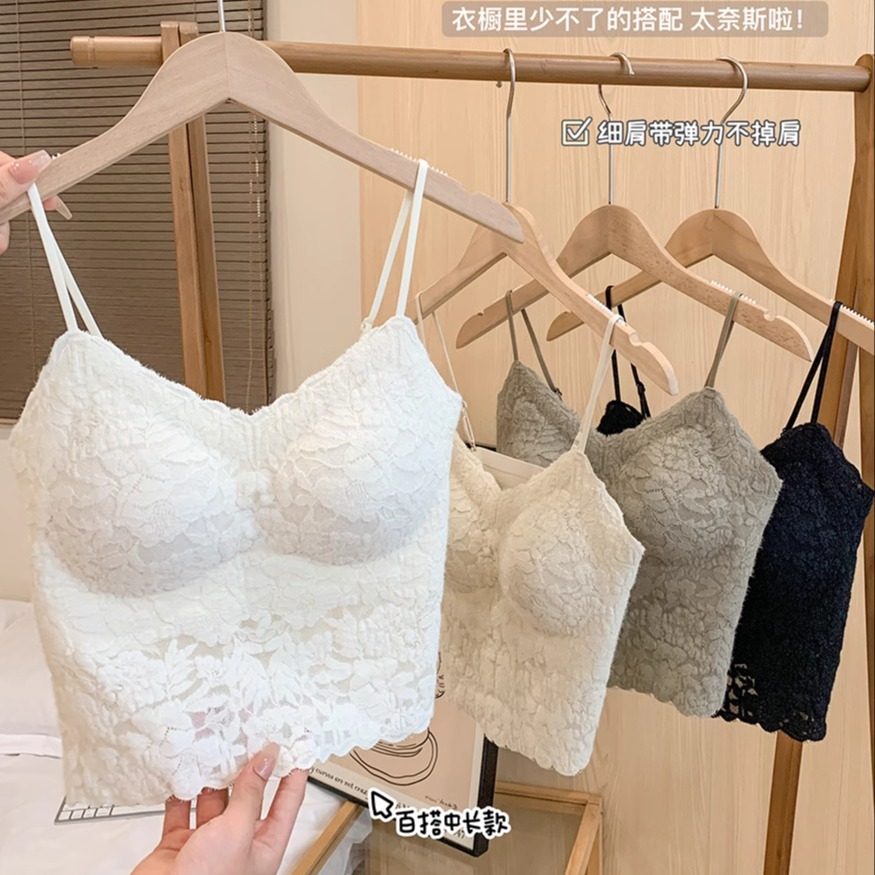 法式蕾丝边花未眠提花吊带背心女