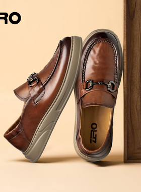 [水洗牛皮]ZRO零度男鞋26春季新款复古老钱风软皮一脚蹬休闲皮鞋