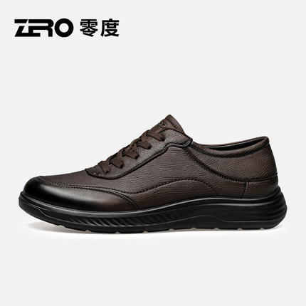 零度男鞋2025秋冬新款时尚百搭运动休闲皮鞋真皮系带厚底商务鞋男