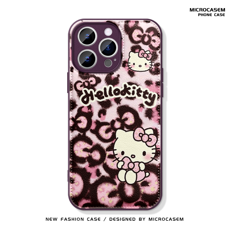 豹纹蝴蝶结Kitty猫适用iphone17手机壳16promax苹果15pro保护套14plus日韩13卡通12可爱Air少女11皮质xs max