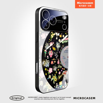 缤纷花卉音乐唱片适用iphone17手机壳16promax苹果15pro玻璃保护套14plus小众13时尚Air网红12艺术11少女新款