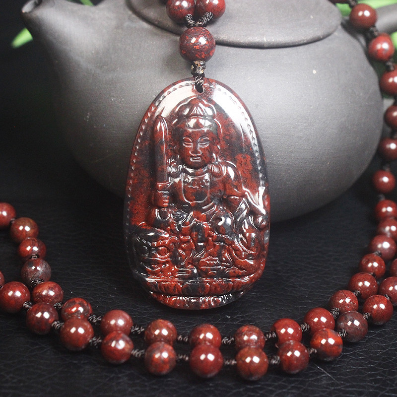 正品桂林鸡血玉乾坤料吊坠本命佛项链文殊菩萨属兔守护神