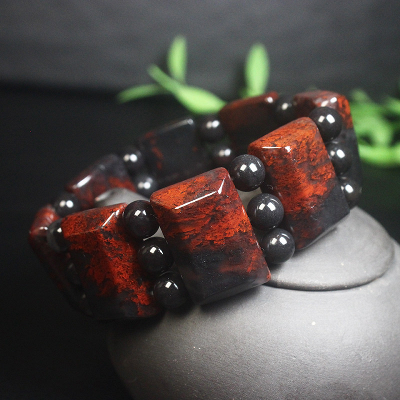 正品桂林鸡血玉乾坤料手串手链坦克链手排男款纯天然A带证书护身