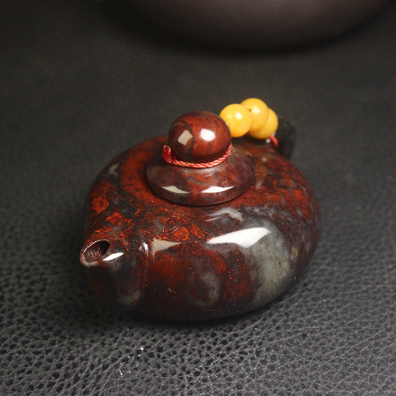正品桂林鸡血玉乾坤料把把壶手把件纯天然红色玉石把玩件带证书