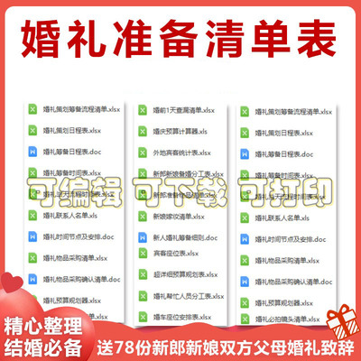 结婚婚前婚礼流程准备筹备准备必备物品采购清单日程安排表格资料