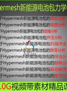 新能源电池包Hypermesh结构力学仿真模型模态碰撞冲击疲视频教程