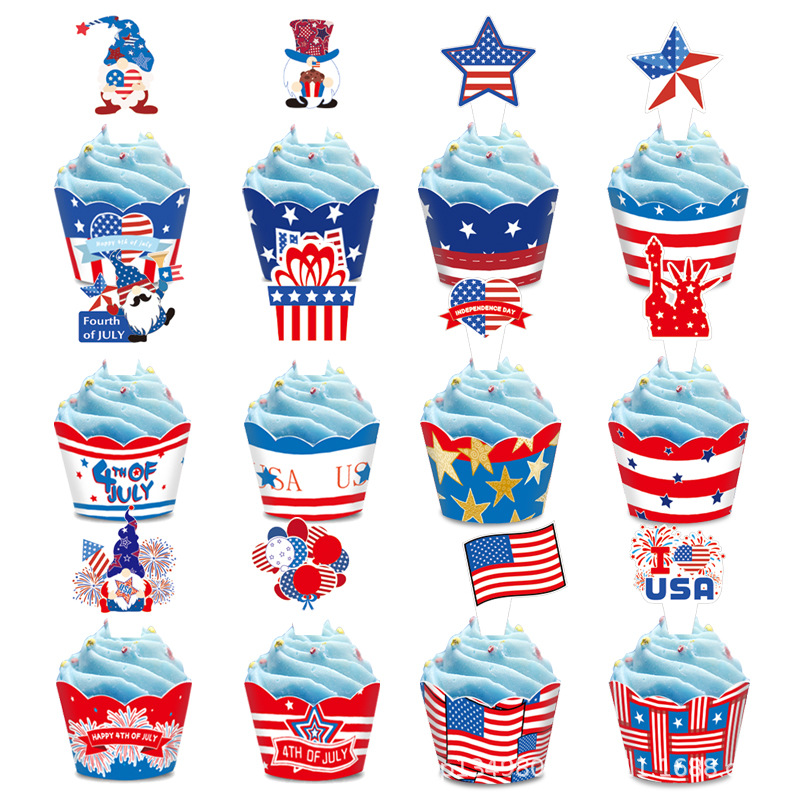 美国独立日派对装饰蛋糕装饰插牌 4th of july节日蛋糕围边