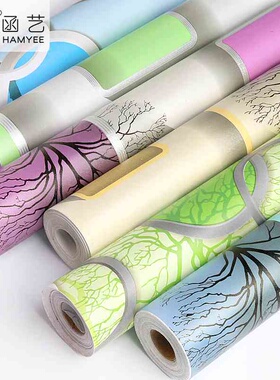 跨境供应时尚立体pvc自贴墙纸贴纸墙布方格树壁纸自粘 wallpaper