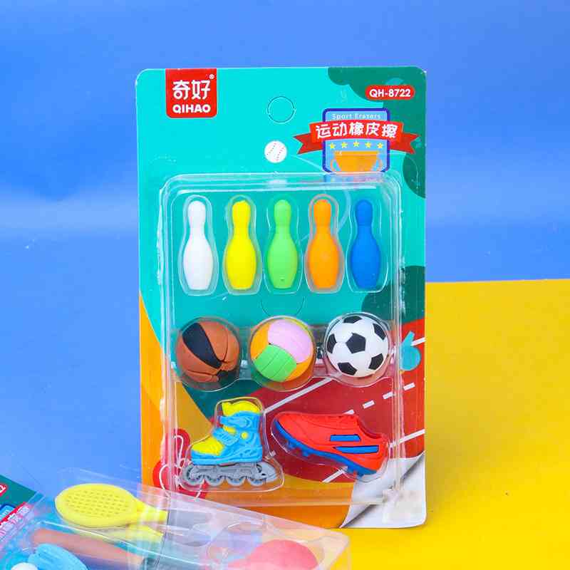 创意运动球橡皮擦保龄球溜冰鞋足球滑板立体套装礼盒礼品橡皮学生