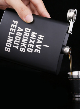 8OZ盎司黑色亚光不锈钢金属欧美俄罗斯外贸户外便携英文字母酒壶