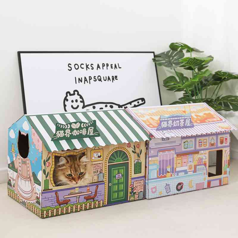 咖啡屋猫抓板瓦楞纸猫窝 猫咪玩具宠物房子猫爪板窝 杂货屋温泉屋
