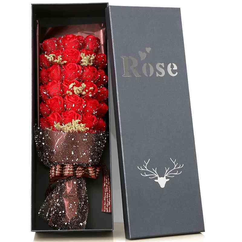 七夕情人节礼物送老婆女朋友闺蜜母亲33朵雪纺玫瑰香皂花礼盒花束