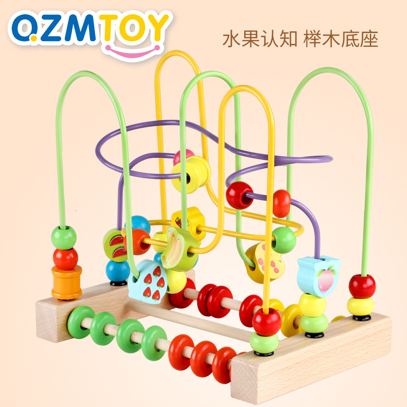 QZM/巧之木数字水果绕珠儿童益智启蒙串珠锻炼手眼协调木制玩具