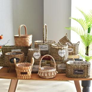 开 业花篮北欧草编花盆藤编花盆落地特大插花婚礼客厅编织花篮摆