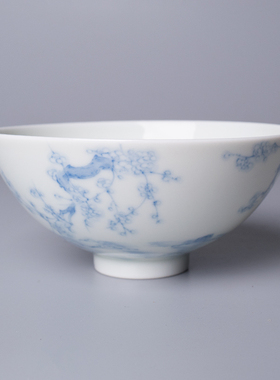 有茶有器景德镇谷雨山房尹曰淡描青花落花流水沧海杯名家手绘茶杯