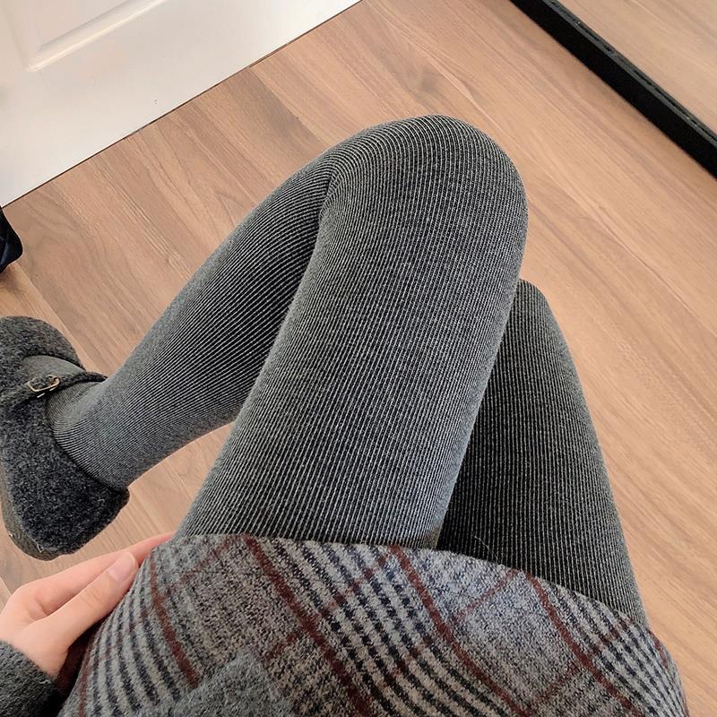 烟灰色连裤袜女秋冬款加绒加厚格雷系打底裤保暖螺旋纹外穿踩脚袜
