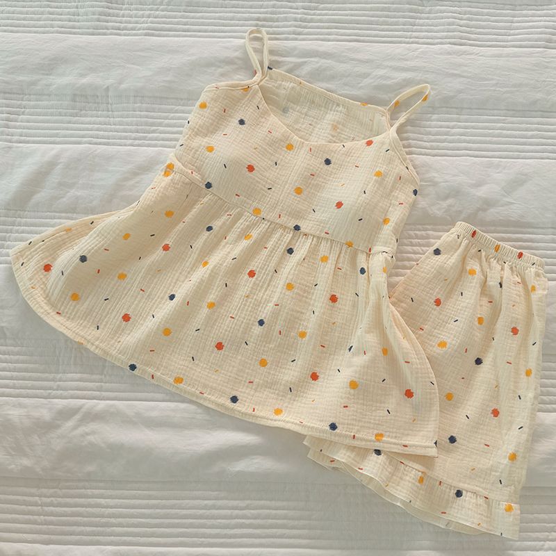 纯棉夏季女甜美带胸垫睡衣套装