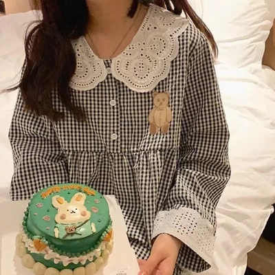 长袖女春秋娃娃领睡衣家居服