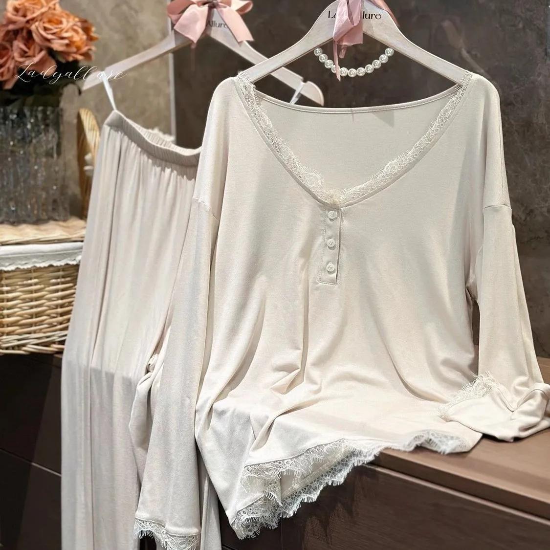 大码睡衣夏蕾丝莫代尔家居服套装
