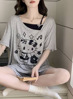 睡衣女款夏季莫代尔带胸垫假两件