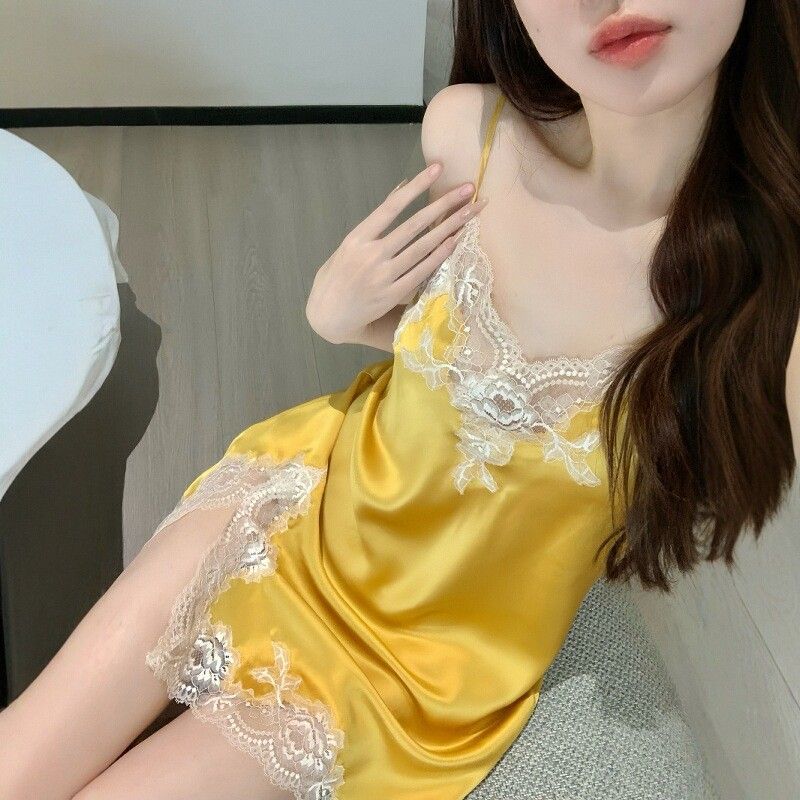 冰丝凉感蕾丝吊带睡裙女士性感
